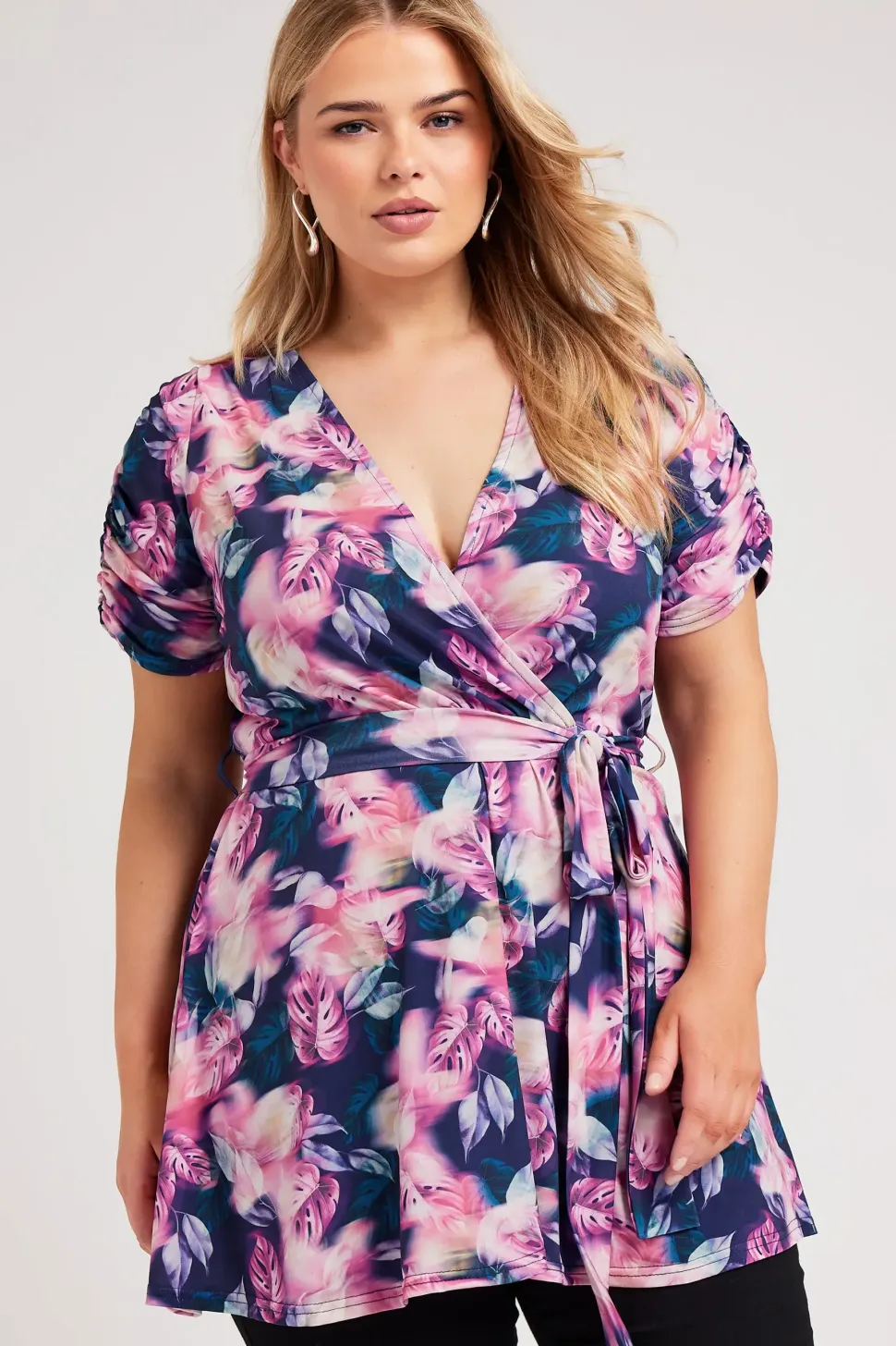 Tropical Print Wrap Top