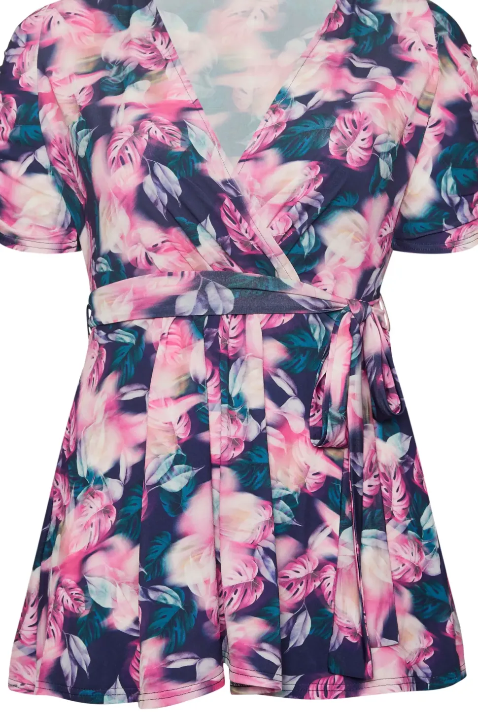 Tropical Print Wrap Top