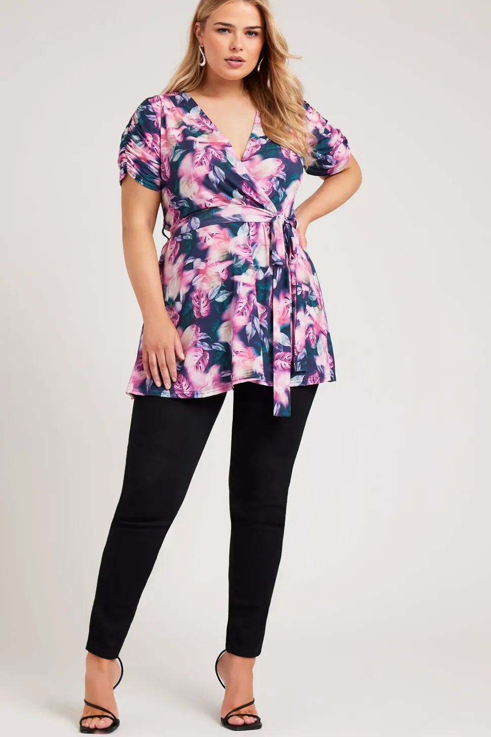 Tropical Print Wrap Top