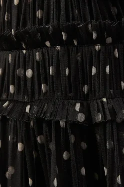 Tulle Spot Sleeveless Plunge Neck Gathered Waist Tier Maxi Dress