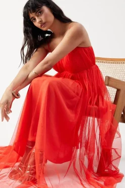 Tulle Strappy Bandeau Maxi Dress