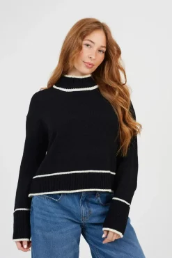 Turtleneck Knitted Jumper with Contrast Trim