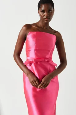 Twill Bandeau Midi Dress With Removable Straps