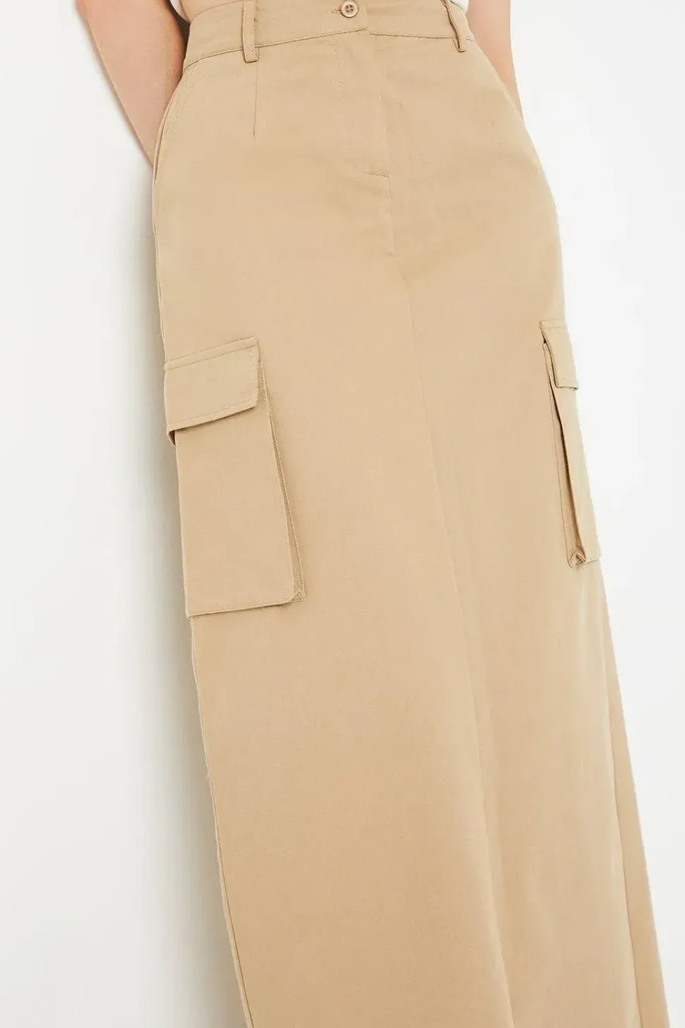 Twill Cargo Split Front Maxi Skirt