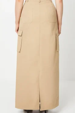 Twill Cargo Split Front Maxi Skirt