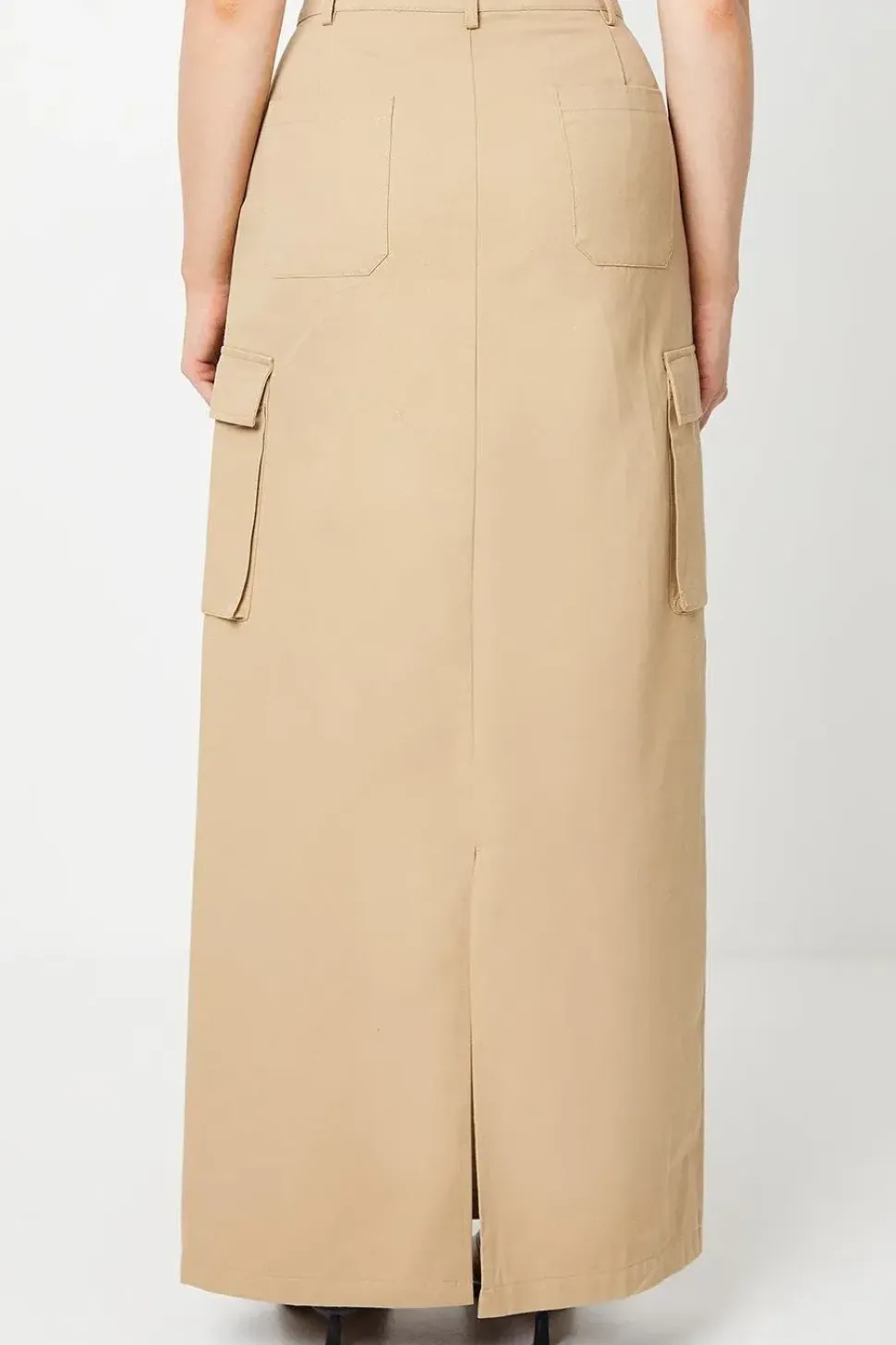 Twill Cargo Split Front Maxi Skirt