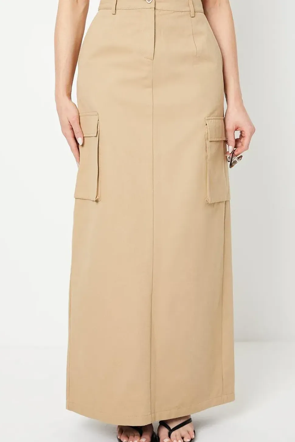 Twill Cargo Split Front Maxi Skirt