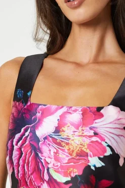 Twill Dress With Square Neck And Placement Print