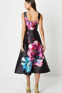 Twill Dress With Square Neck And Placement Print