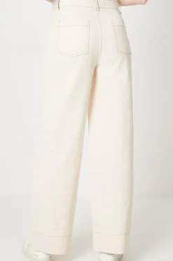 Twill Front Seam Straight Leg Trousers