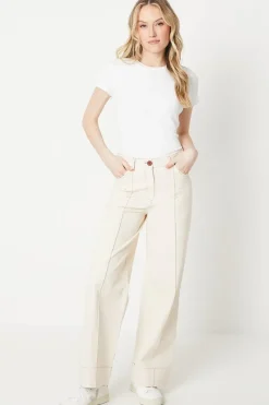 Twill Front Seam Straight Leg Trousers
