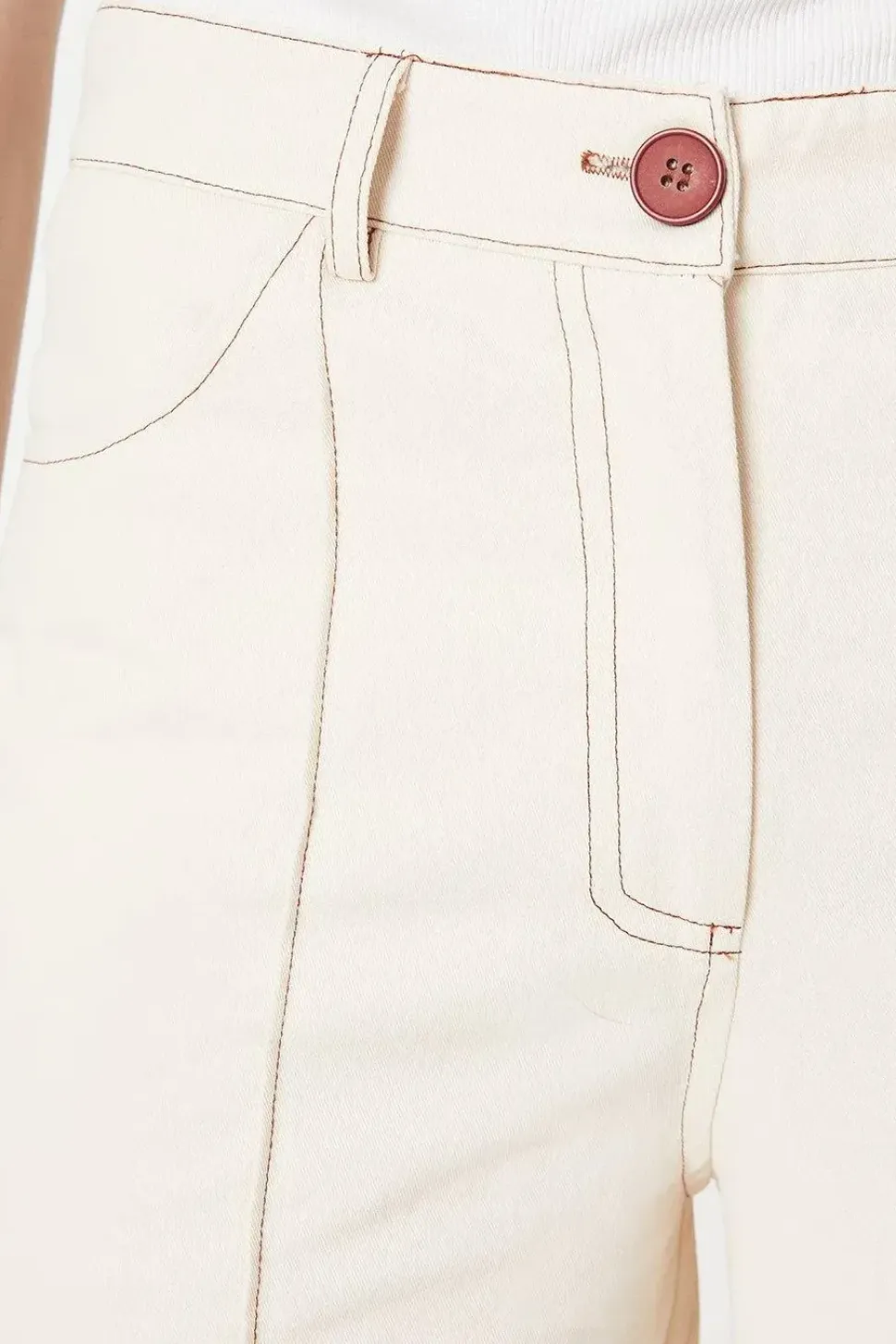 Twill Front Seam Straight Leg Trousers