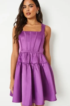 Twill Mini Dress With Square Neck