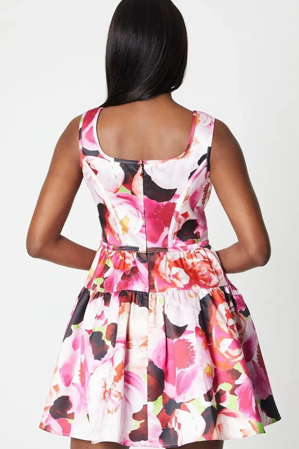 Twill Mini Dress With Square Neck