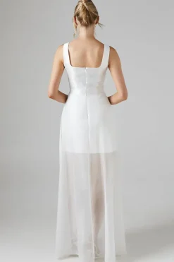 Twill Mini Wedding Dress With Organza Skirt