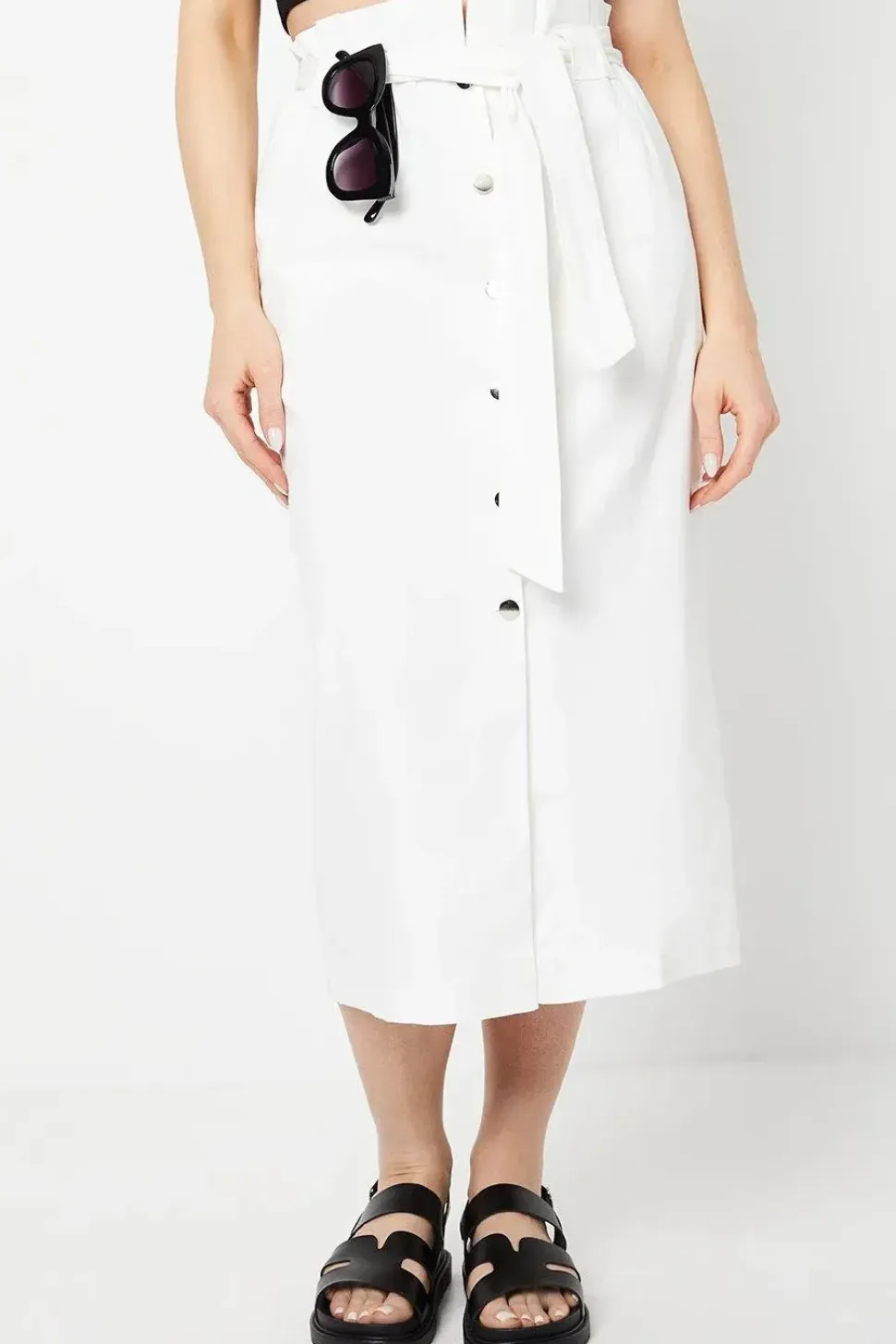 Twill Paperbag Midi Skirt