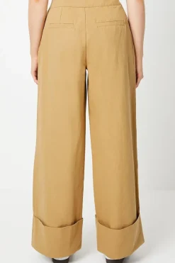 Twill Turn Up Hem Straight Leg Trouser