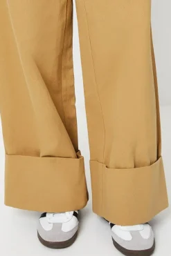 Twill Turn Up Hem Straight Leg Trouser