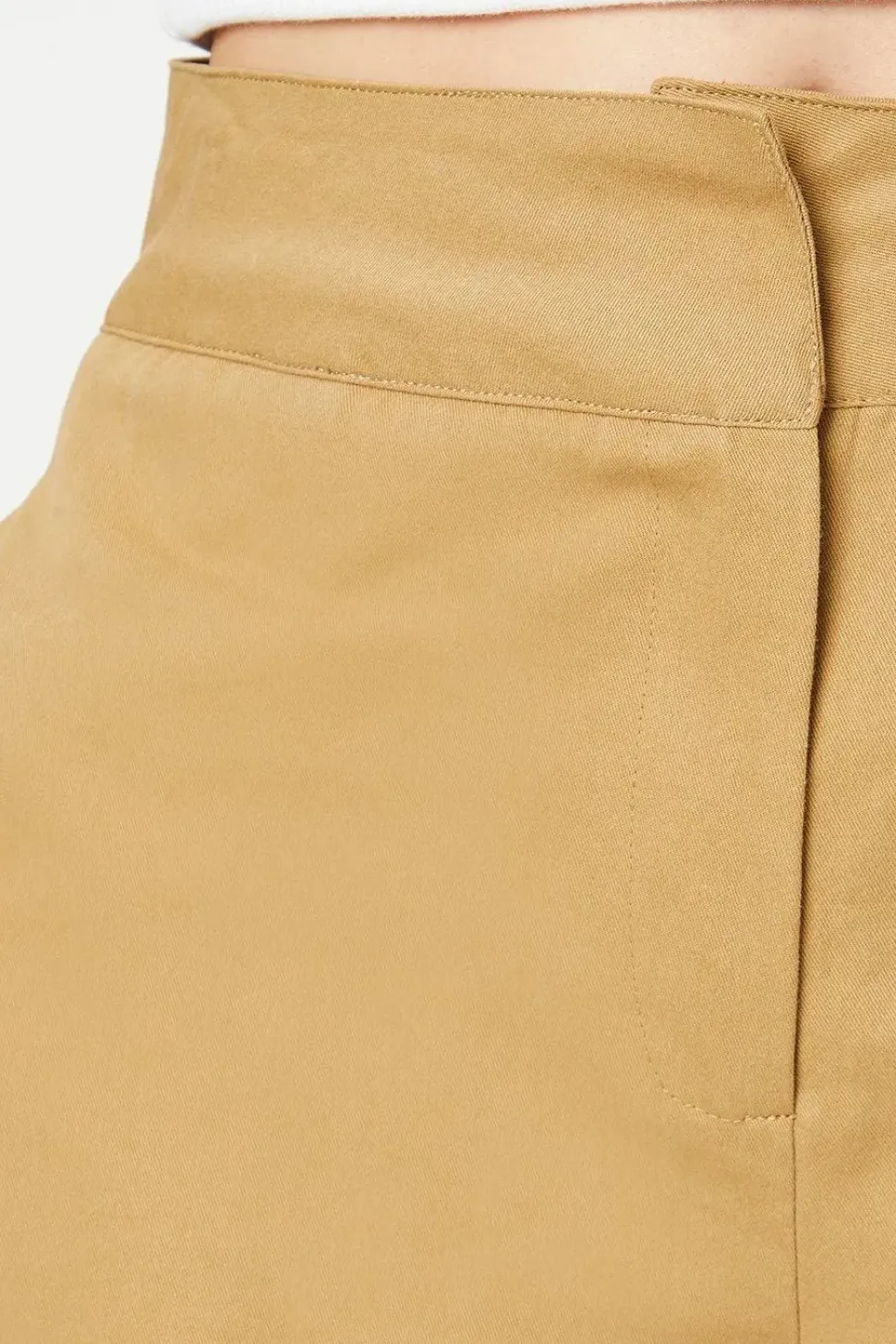 Twill Turn Up Hem Straight Leg Trouser