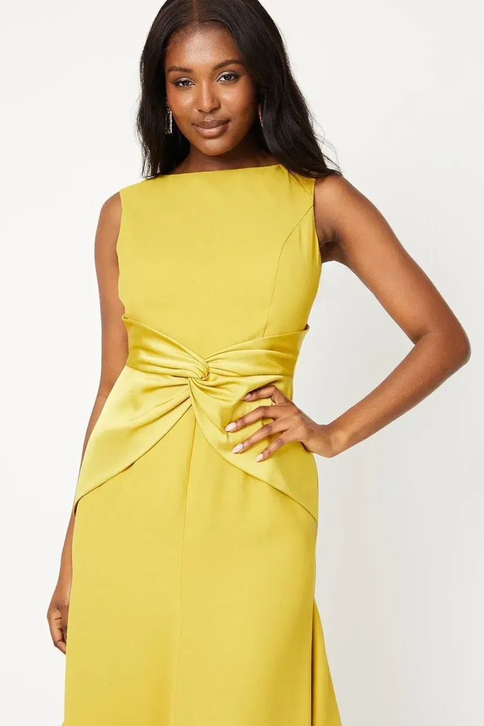 Twist Detail Satin Back Crepe Midi Dress