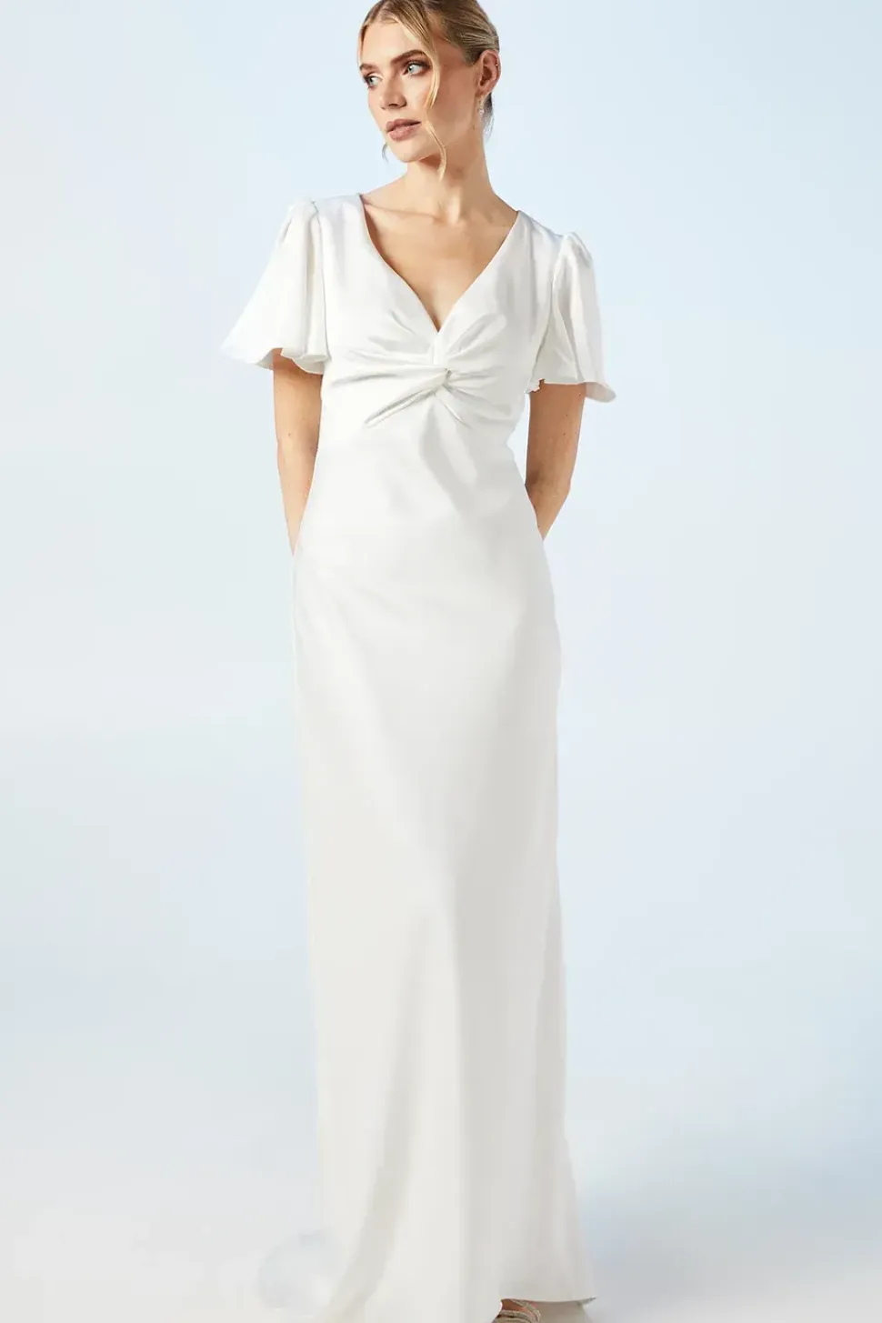 Twist Detail Satin Puddle Hem Wedding Dress