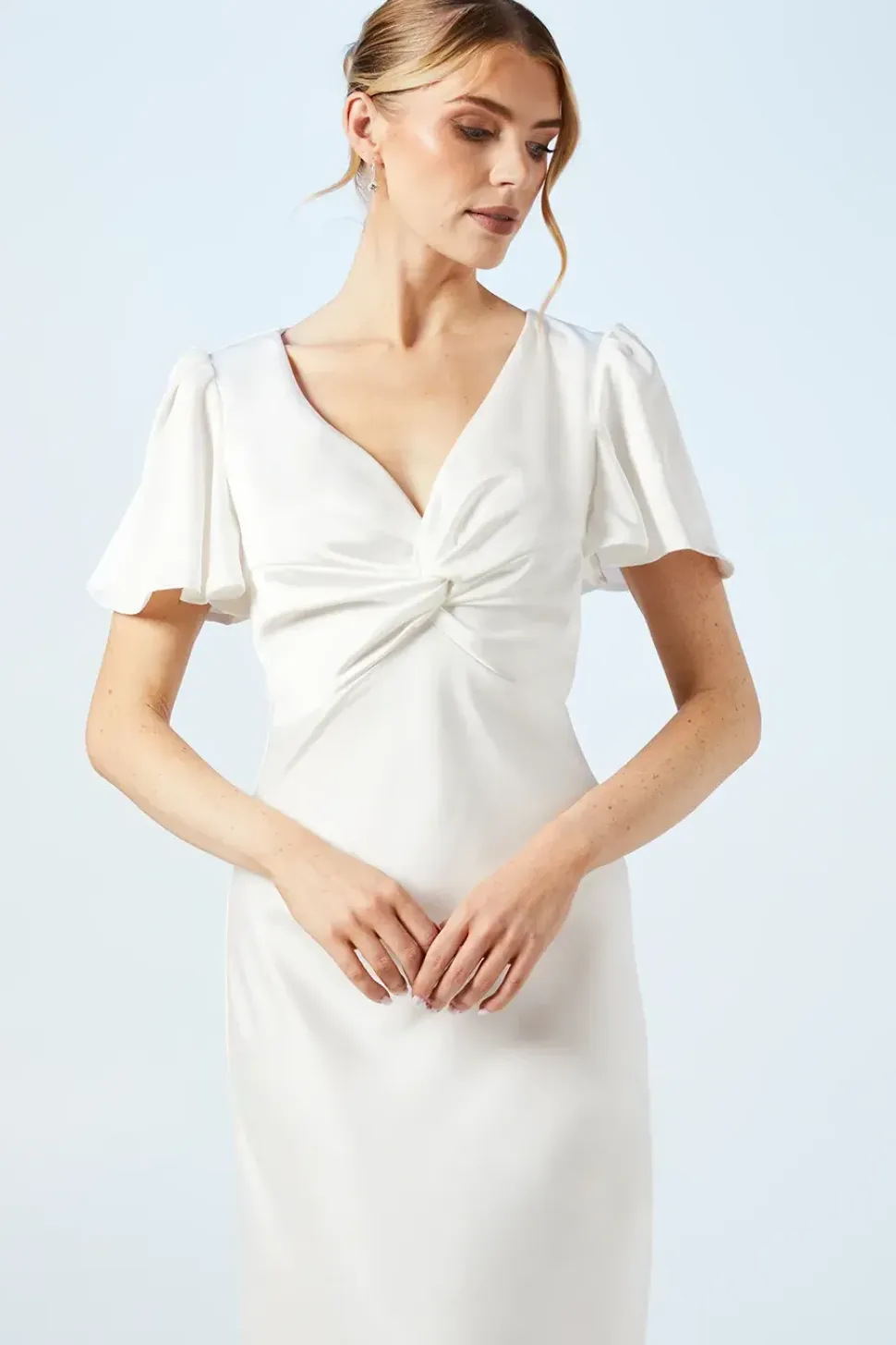 Twist Detail Satin Puddle Hem Wedding Dress