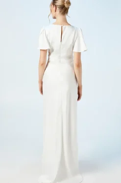 Twist Detail Satin Puddle Hem Wedding Dress