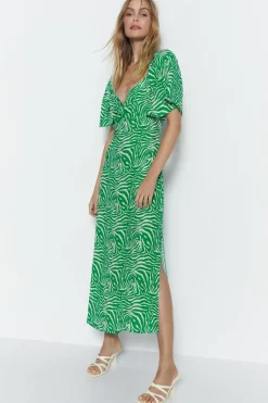 Twist Detail Zebra Printed Midi Dress