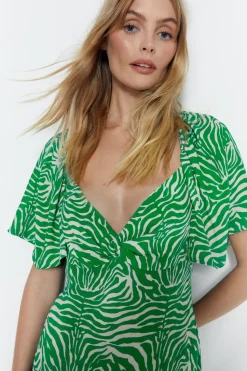 Twist Detail Zebra Printed Midi Dress
