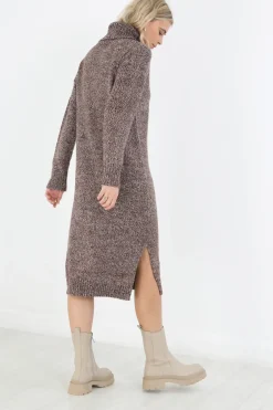 Twisted Knit Roll Neck Midi Jumper Dress