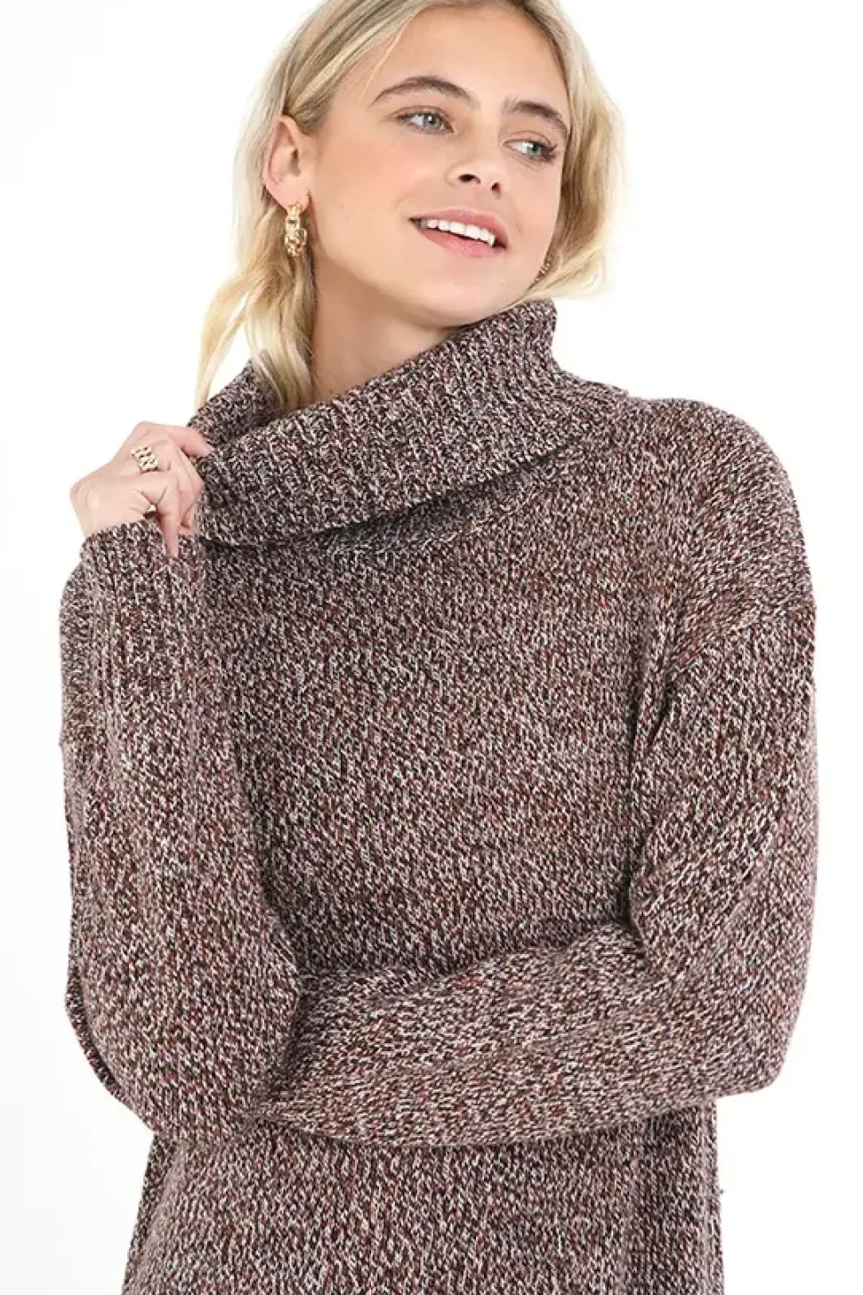 Twisted Knit Roll Neck Midi Jumper Dress