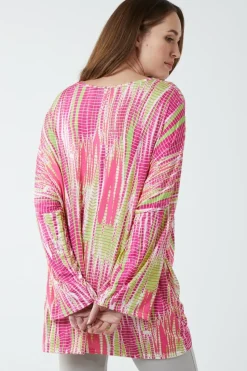 Twist Front Abstract Print Long Sleeve Top