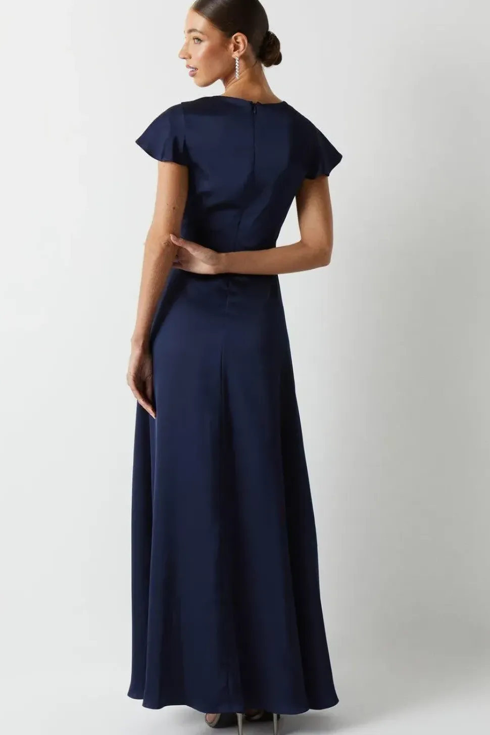 Twist Front Angel Sleeve Bridesmaid Maxi Dress