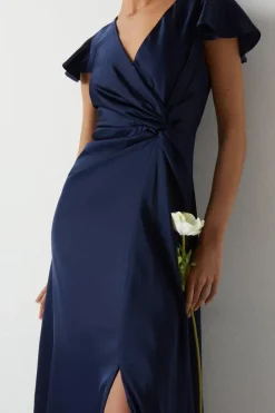 Twist Front Angel Sleeve Bridesmaid Maxi Dress