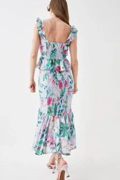 Twist Front Georgette Jacquard Midi Dress