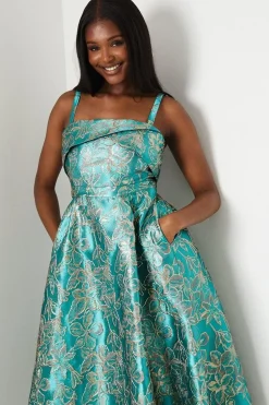 Twist Front Jacquard Midi Dress