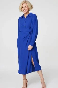 Twist Front Midi Shirt Dress