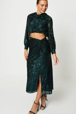 Twist Front Sequin Pencil Skirt