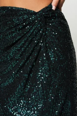 Twist Front Sequin Pencil Skirt