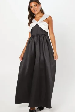 Twist Halterneck Full Skirted Twill Maxi Dress