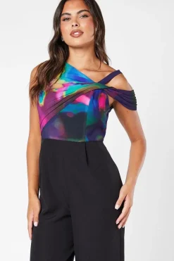 Twist Neck Pleated Off Shoulder Jumpsuit