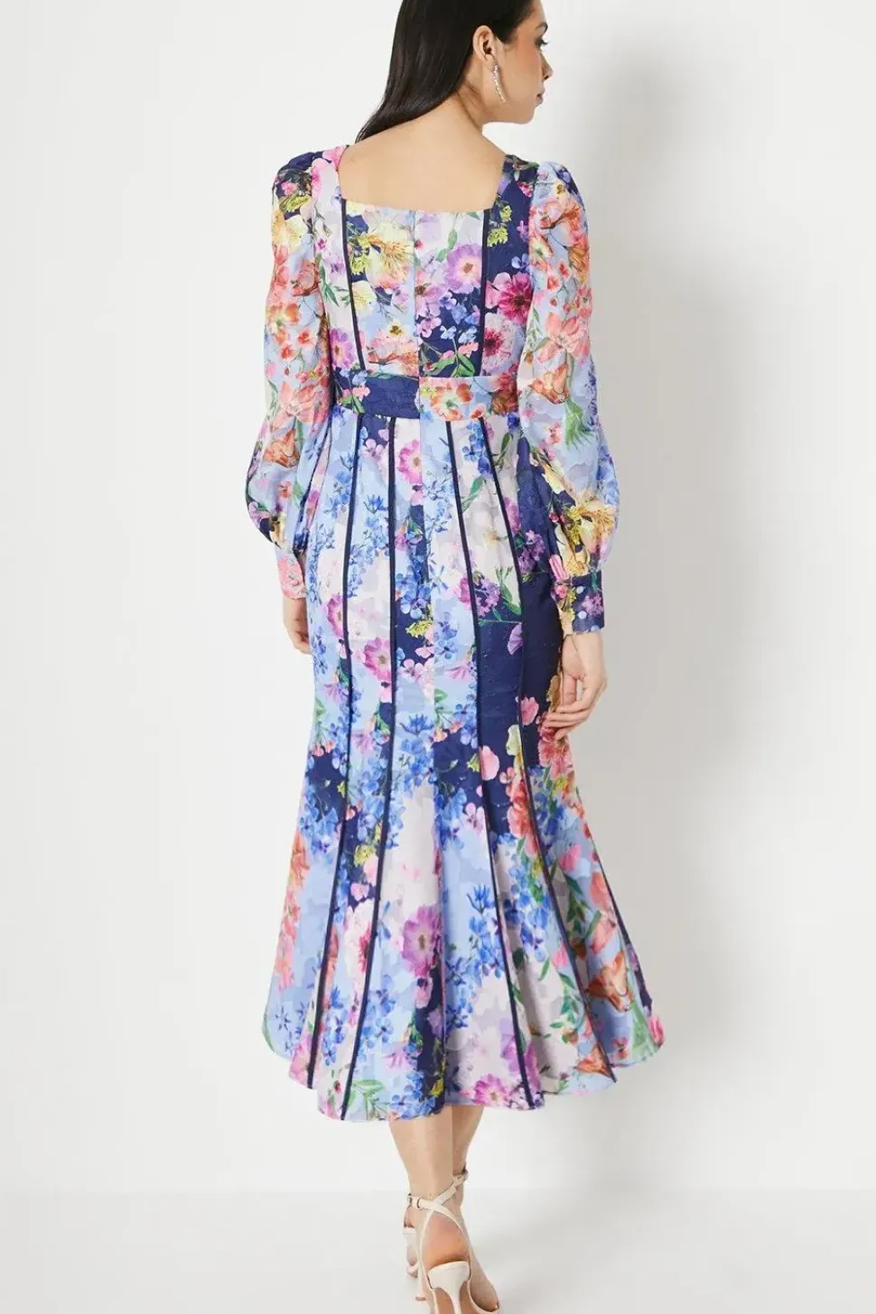 Twist Waist Georgette Jacquard Piped Detail Midi Dress