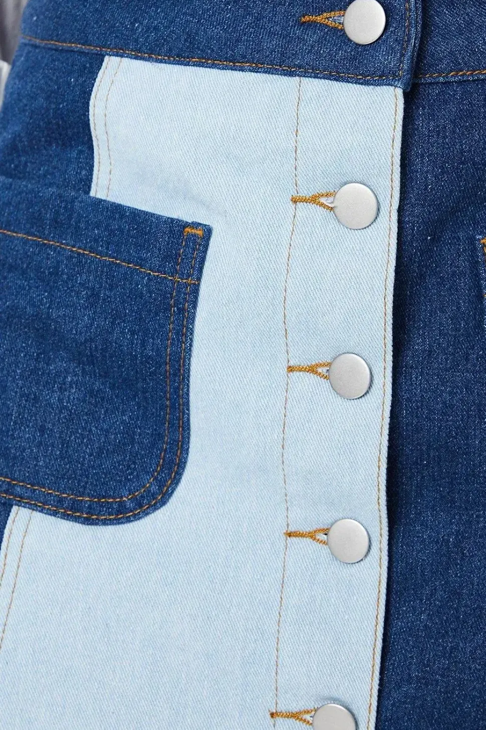 Two Tone Denim Button Through Mini Skirt