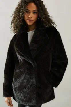 Two Tone Faux Fur Coat