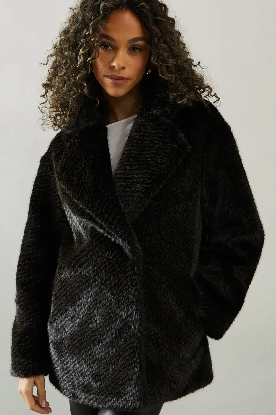 Two Tone Faux Fur Coat