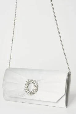Tyla Diamante Trim Satin Clutch Bag