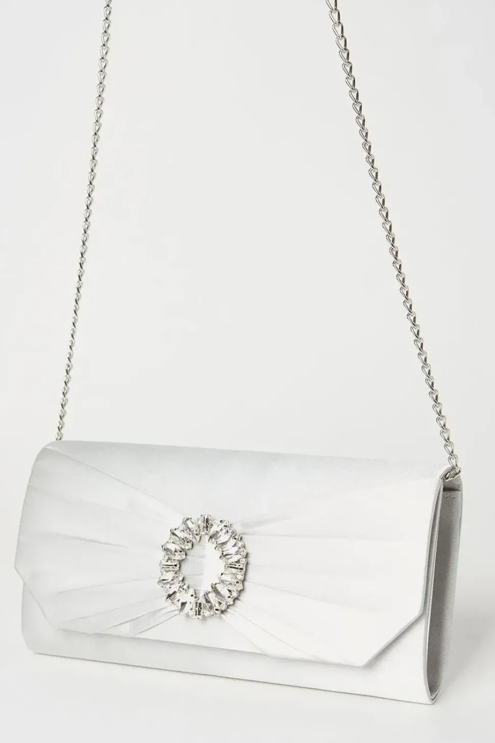 Tyla Diamante Trim Satin Clutch Bag