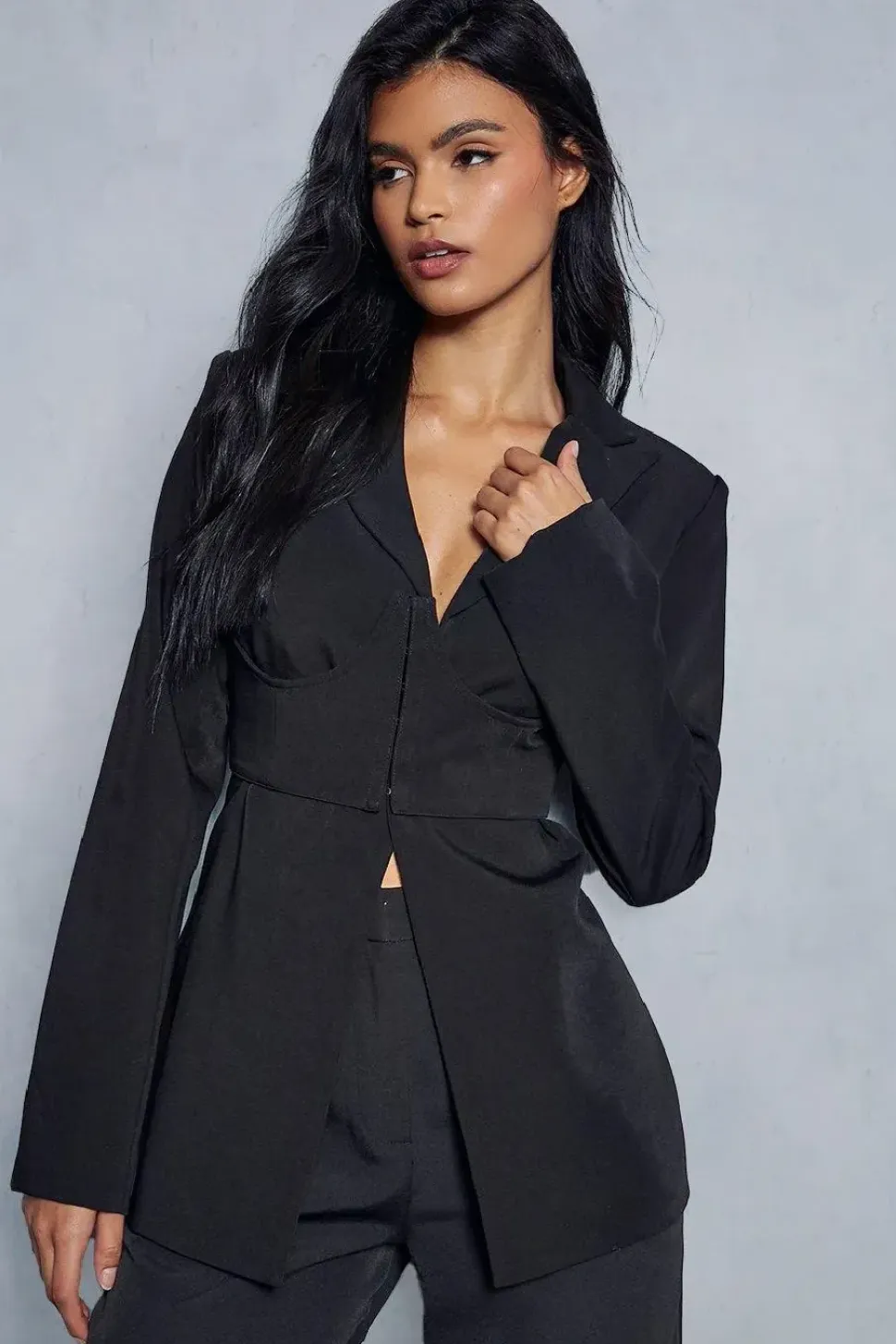 Under Bust Corset Overlay Longline Blazer