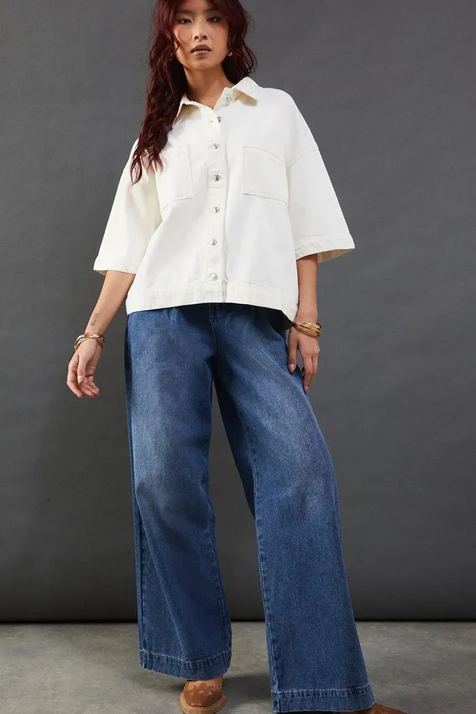 Utility Denim Short Sleeve Boxy Shirt