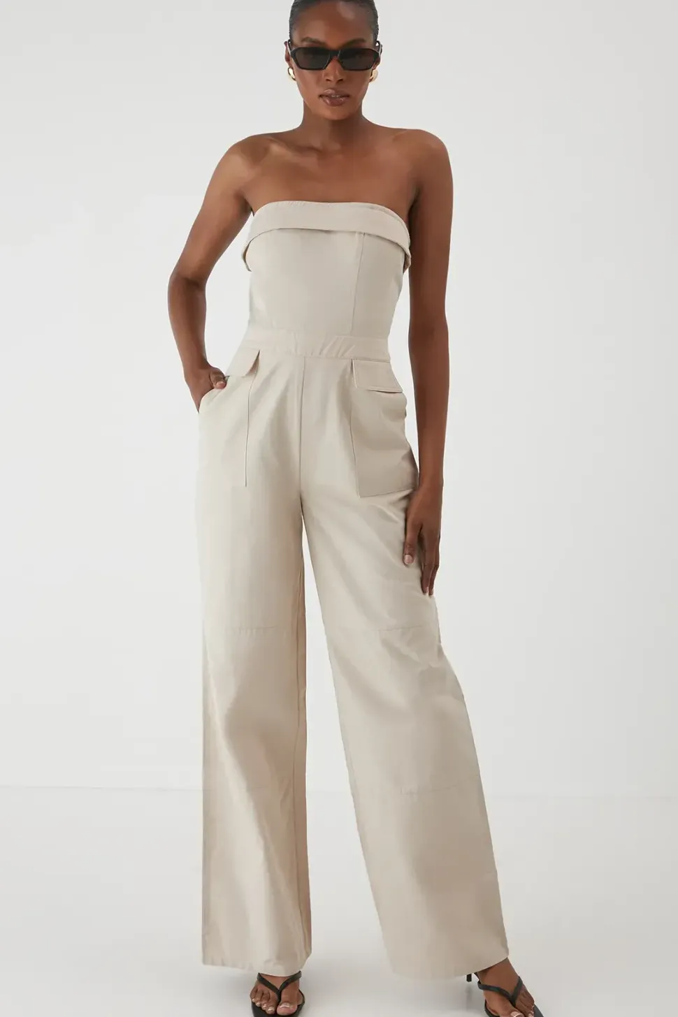 Utility Detail Bandeau Wide Leg Jumpsuit